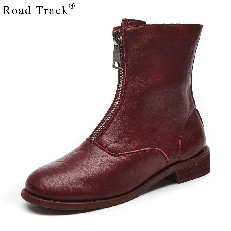 Дорога трек Модные женские ботильоны круглый носок на низком каблуке сплошной