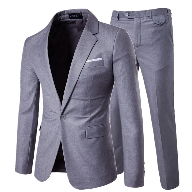 light grey 2 pieces Роскошный мужской костюм из 3 предметов, мужской свадебный тонкий повседневный деловой мужской костюм, Большой размер, Мужская праздничная одежда, платье жениха, S-6XL - Цвет: light grey 2 pieces