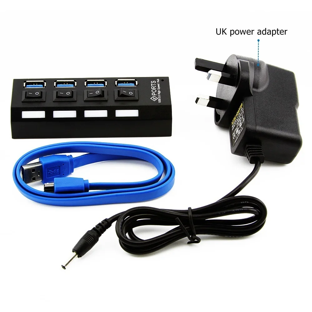 Chyi мини USB HUB 3.0 Super Скорость 5 Гбит/с 4 Порты Портативный Micro USB 3.0 сплиттер с внешними Адаптеры питания для pc Интимные аксессуары - Цвет: UK Power