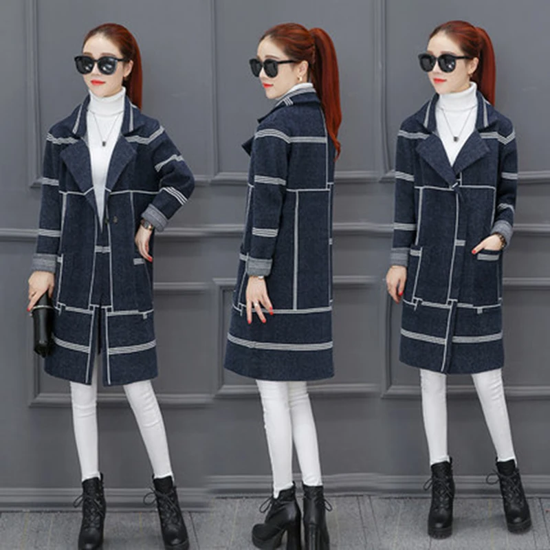 2017 autumn winter women sweater jacket Fashion medium long wool knitted Korean cardigan slim coat yz434 |