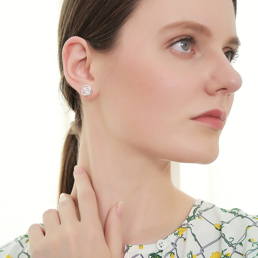 QGGLE Silver Round Stud Earrings Rhinestone for Women Fashion Jewelry | Украшения и аксессуары