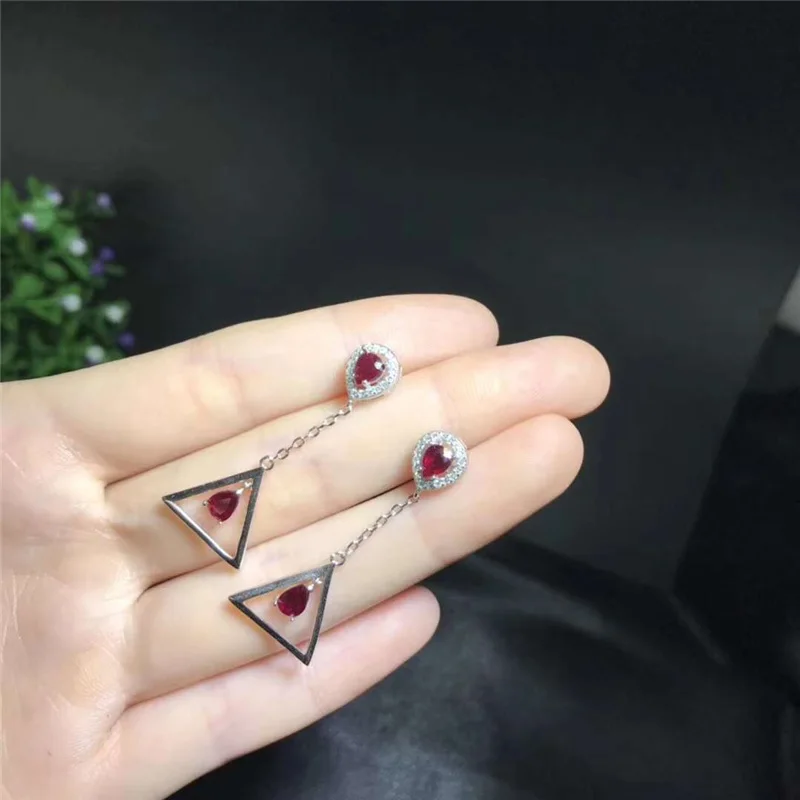 

Natural Ruby Drop Earrings for Women Party 4X5mm 0.4ct Genuine gems Fine Triangle eardrops 925 Sterling silver Manufacturer #280