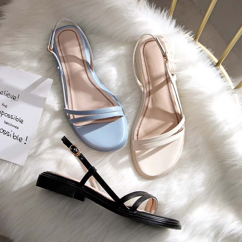 Сандалии женские на плоской подошве с резиновой подошвой синие | Обувь