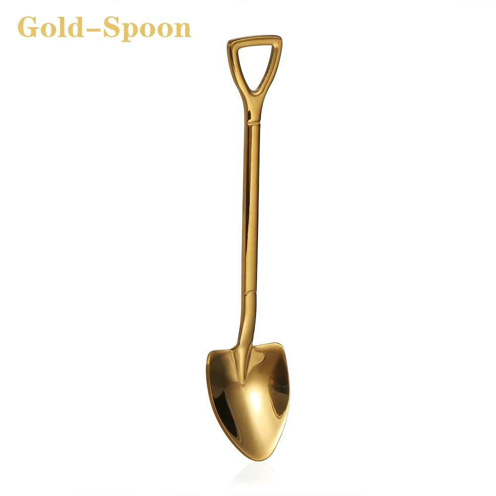 Gold-Spoon 1 шт., ложка для мороженого из нержавеющей стали, многофункциональная ложка, вилка с длинной ручкой, инструменты для кофе, мороженого, кухонные аксессуары - Цвет: Gold-Spoon