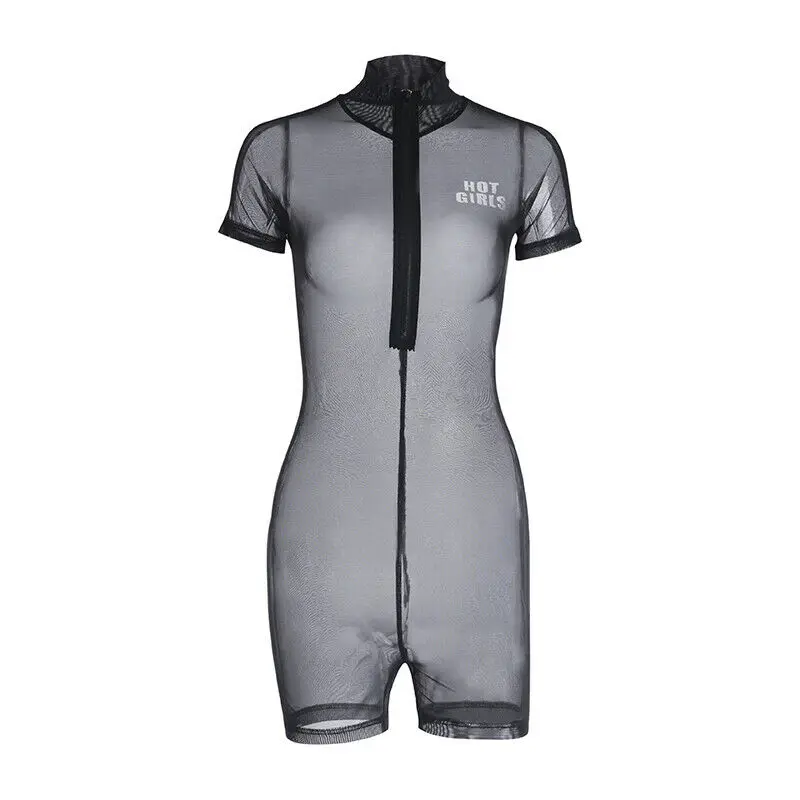 Женское прозрачное Сетчатое боди с молнией шорты 2019 | Женская одежда