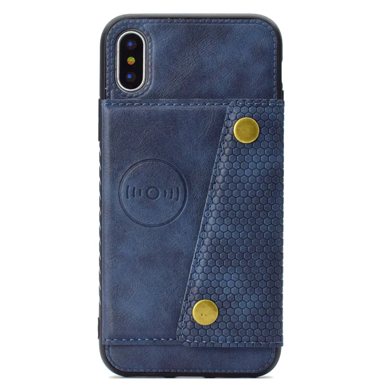 Dark Blue Чехол-бумажник с несколькими держателями карт для iPhone 11 Pro Max Xs Max XR X, чехол с магнитной пряжкой для iPhone 6, 6 S, 7, 8 Plus, чехол с кронштейном - Цвет: Dark Blue
