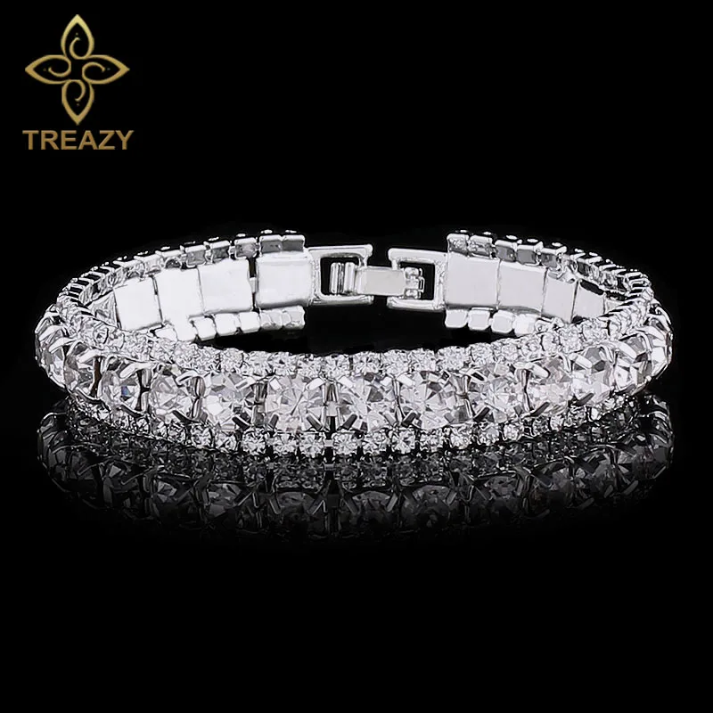 Clear TREAZY Посеребренная блестящая браслеты для женщин многоцветные Стразы Очаровательная цепочка браслеты и браслеты Femme Рождественский подарок - Окраска металла: Clear