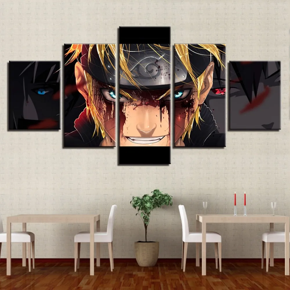 Картина на холсте 5 шт. Настенная картина в рамке Аниме Наруто Саске печатный