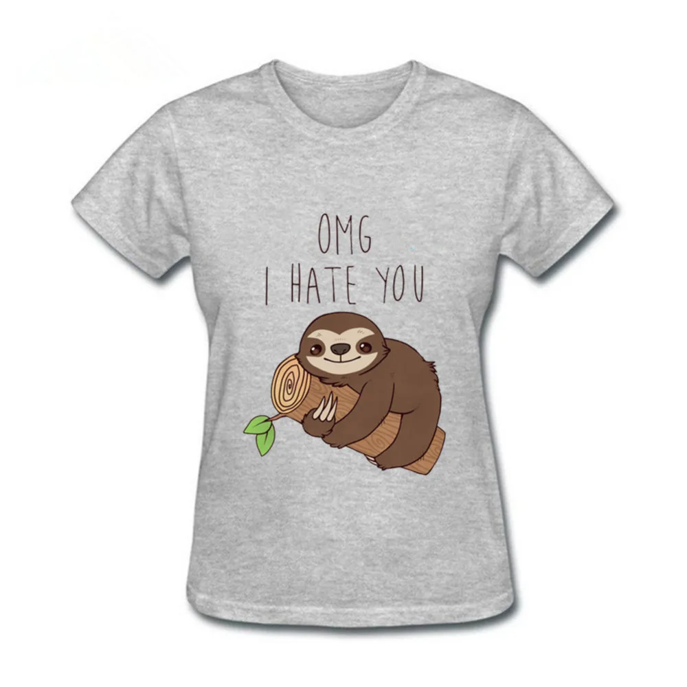 2019 Summer Funny Hate Sloth Women T-Shirt Cartoon Printed T Shirts O-neck Soft Short Sleeve Casual Pink Tops | Женская одежда