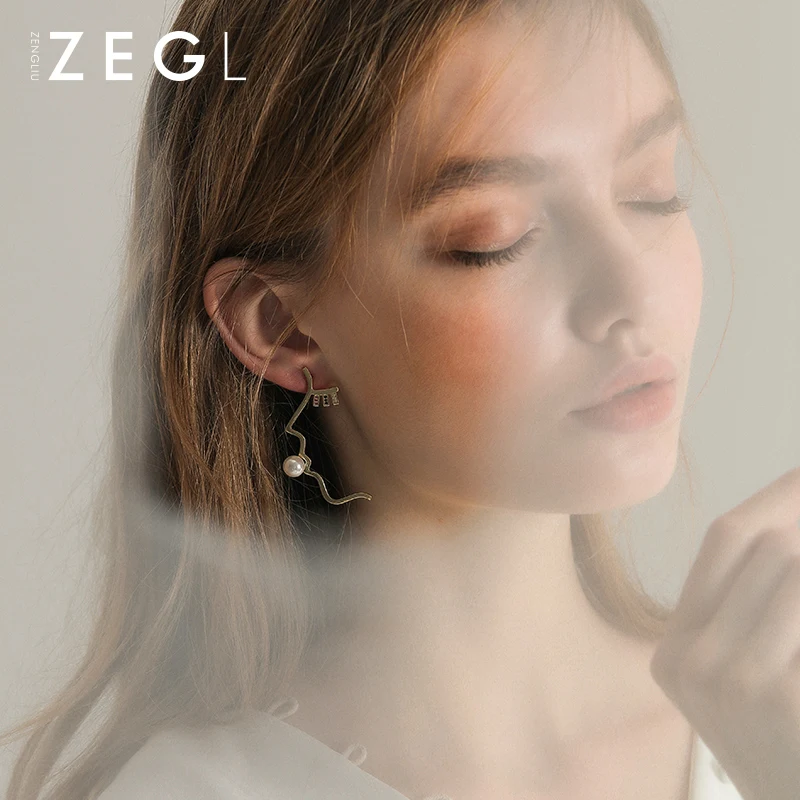 Женские Асимметричные сережки ZEGL Необычные в форме ушей|Серьги-подвески| |