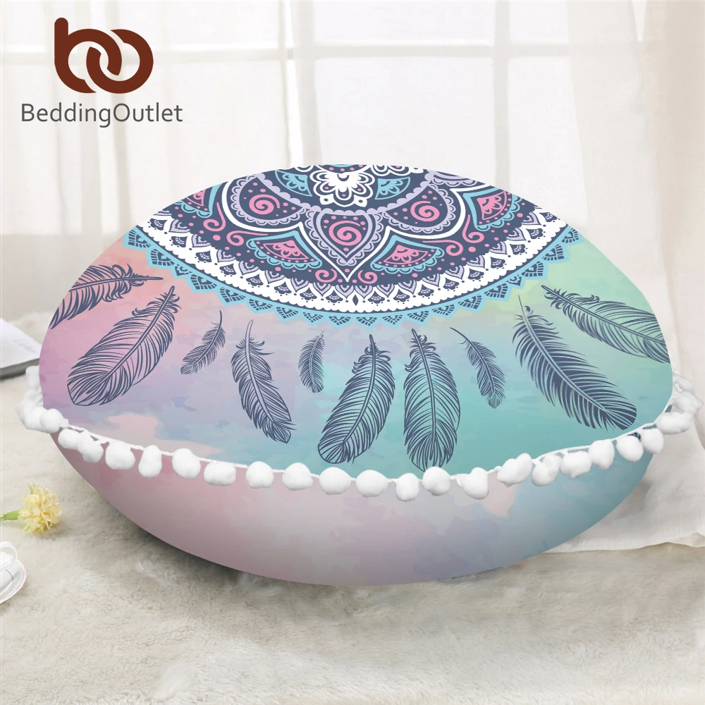 BeddingOutlet мандала круглая напольная подушка чехол розовая синяя искусственная