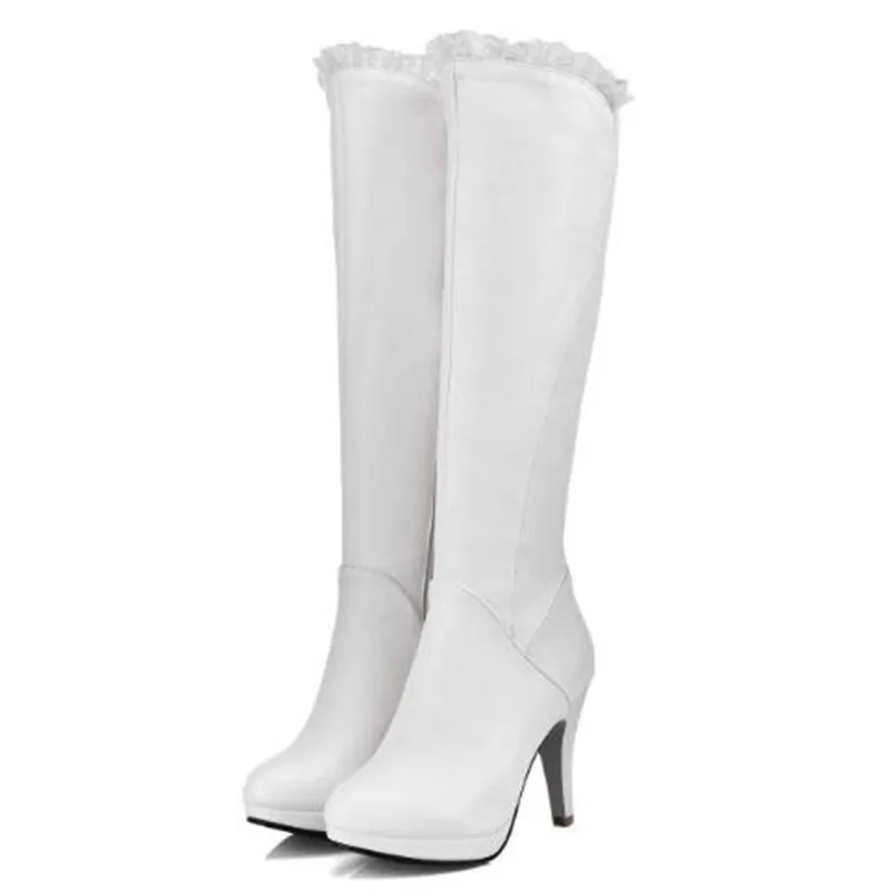 Women Boots Autumn and winter New style fashion black white Side zipper High-heeled Boots Lean leg High cylinder Chivalry boots