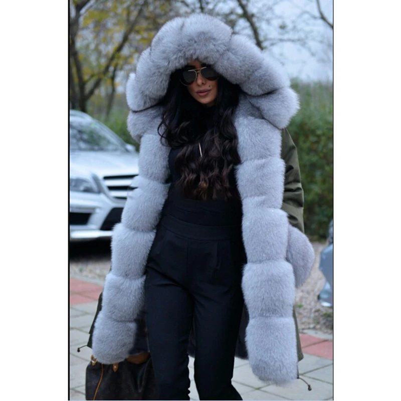 Tatyana Furclub Real Fur Coat For Women Winter Jacket With Real Fox Fur Collar Parkas 2022 New Armygreen Tops Trendy Jackets