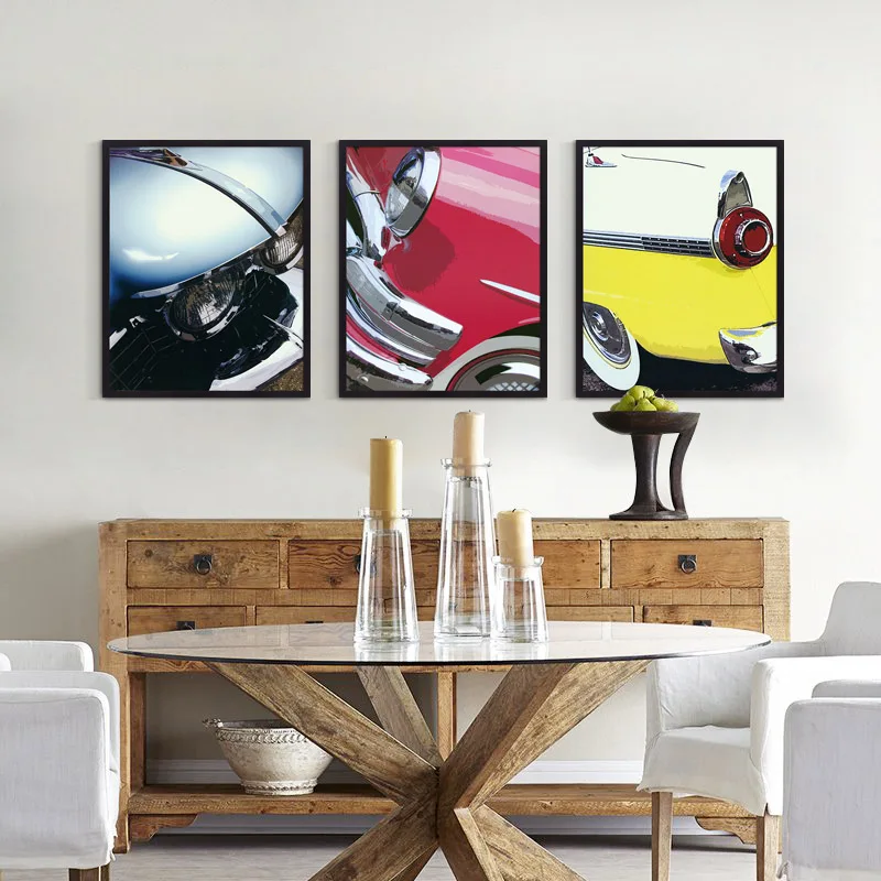 Винтажный Автомобильный свет напечатанный на холсте картина желтый красный