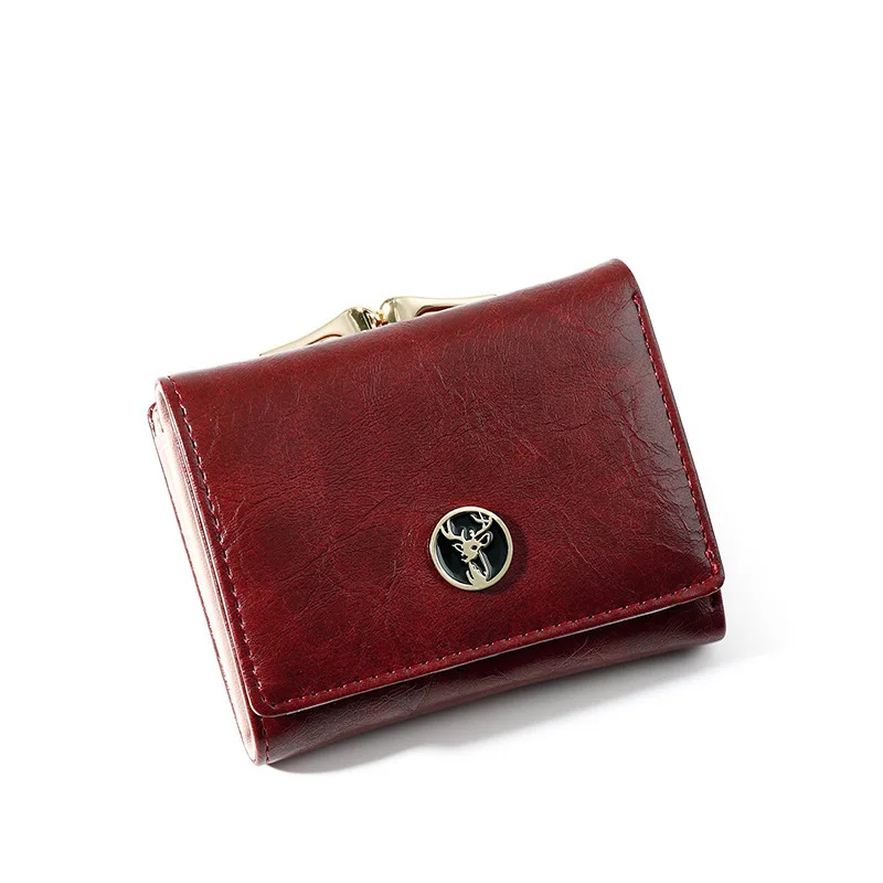 Отделение для монет Женский кошелек на молнии с отделением карт ретро из вощеной