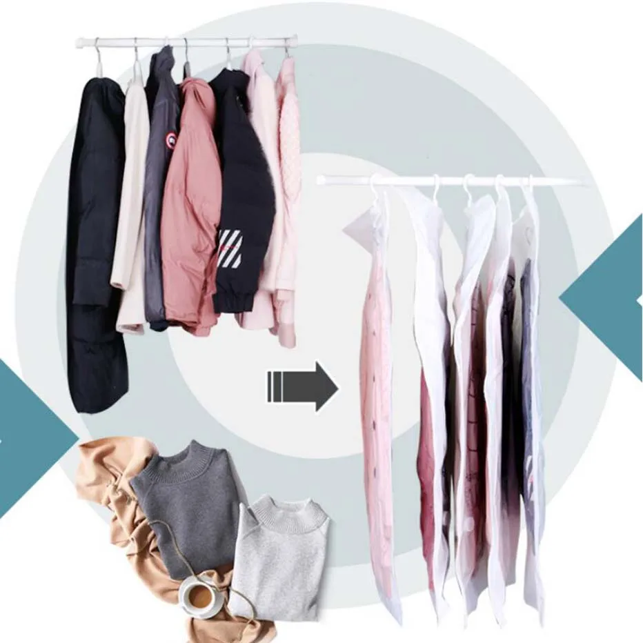 

Basedidea Can be Hang Vacuum Compression Bags 5pcs/set Waterproof Dustproof Clothes Hanging Organizer Bag
