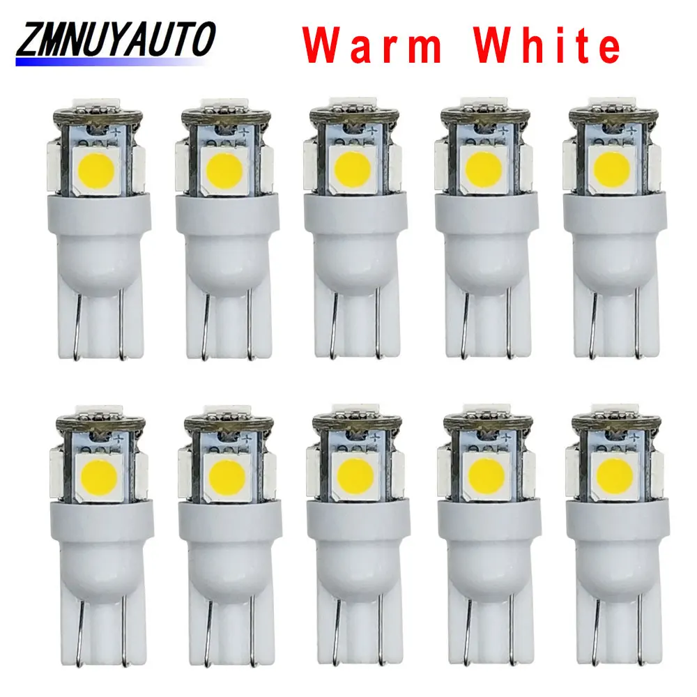 10 шт. T10 светодиодный W5W 5050 5SMD светодиодный автомобиль внутренняя подсветка номерных знаков лампы фонари сигнала поворотов 5w5 t10, белый, красный, желтый, зеленый, розовый, синий, 12 V - Испускаемый цвет: Warm White