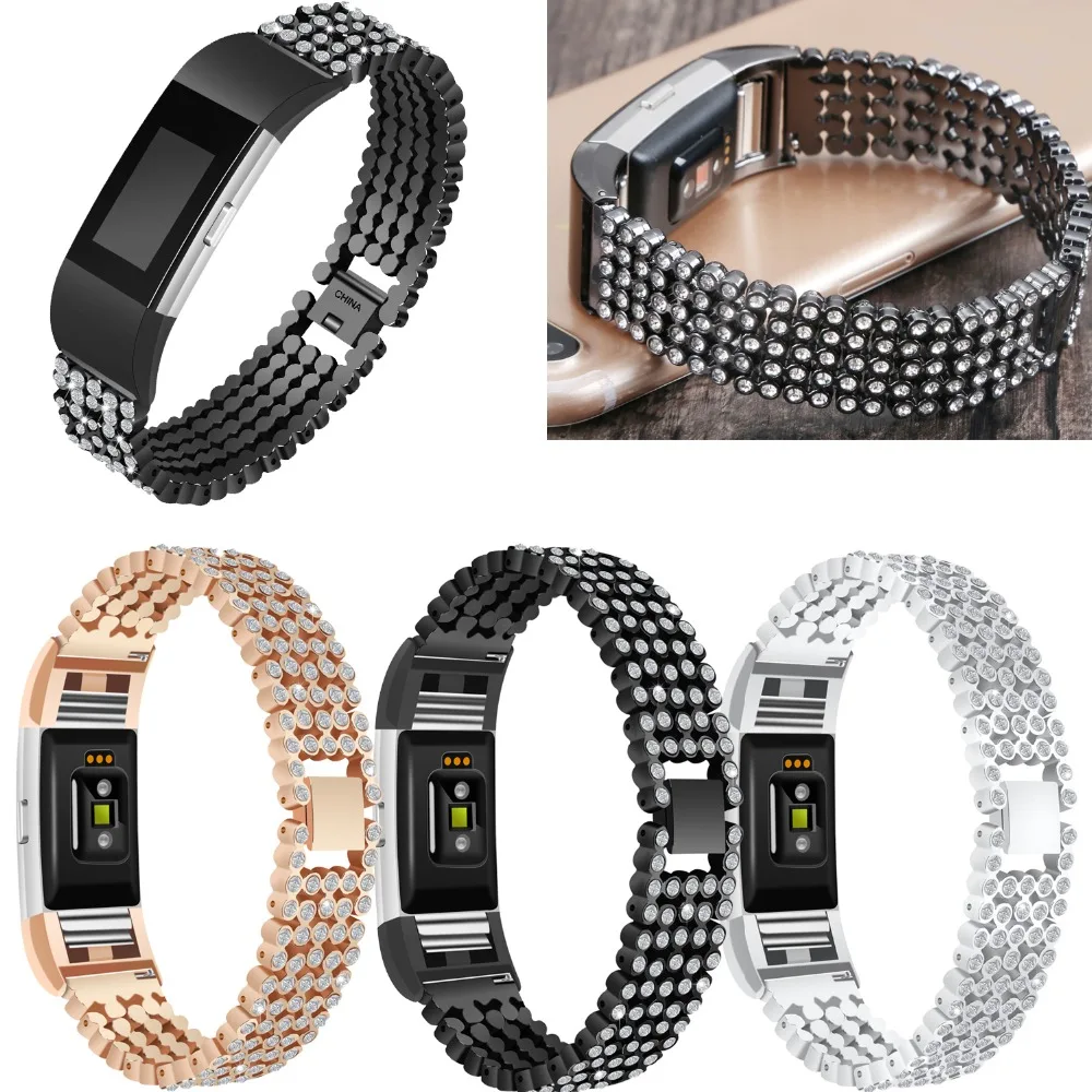 Сменные Металлические Полосы со стразами для Fitbit Charge 2 ювелирные аксессуары