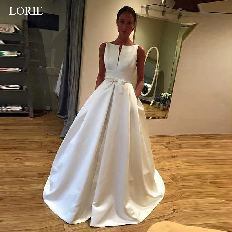 Свадебное платье LORIE 2019 элегантное сатиновое ТРАПЕЦИЕВИДНОЕ свадебное с V
