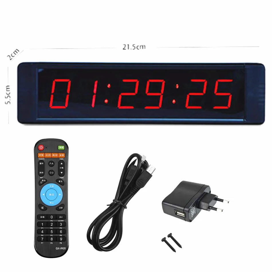 6 Digits Led Display Electronic Clock Timer 12H / 24H LED Countdown Clock IR Remote Gym Fitness Training Count Up Countdown Time