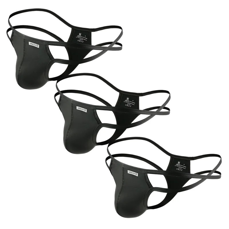 3 шт./лот из искусственной кожи Для мужчин стринги сексуальные боди с мешочком для