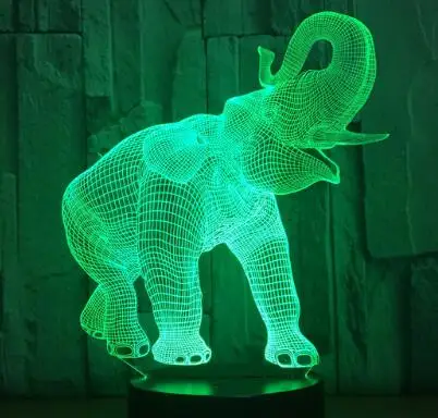 Elephant 1 Удивительный 3D иллюзия светодиодный настольный светильник ночник с животным слоном Форма сенсорный датчик 7 цветов изменить эффект праздничные подарки - Испускаемый цвет: Elephant 1