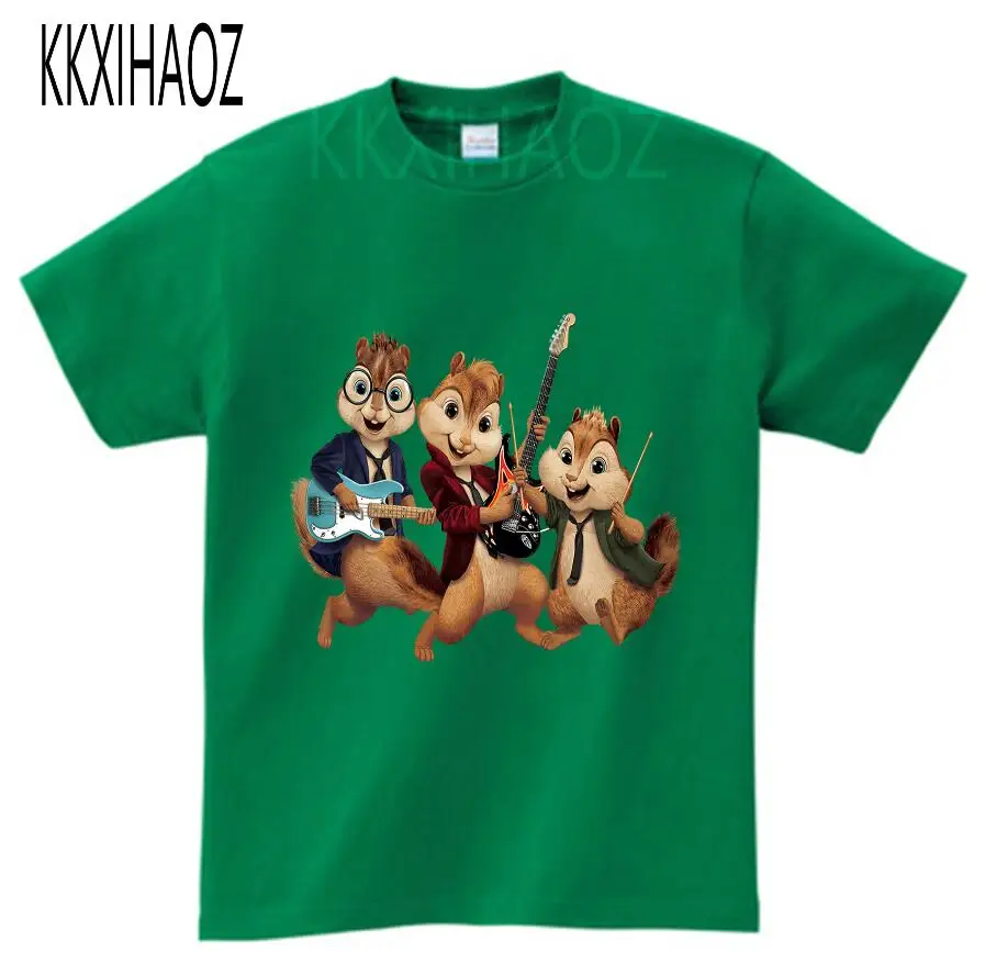 green childreT-shirt Куртки «Элвин и Бурундук», красная хлопковая футболка, коллекция года, Детская летняя одежда с короткими рукавами, одежда для мальчиков и девочек NN - Цвет: green childreT-shirt