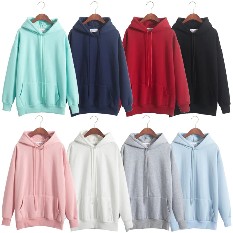 Женская толстовка повседневная удобная на шнурке с длинным рукавом одноцветная
