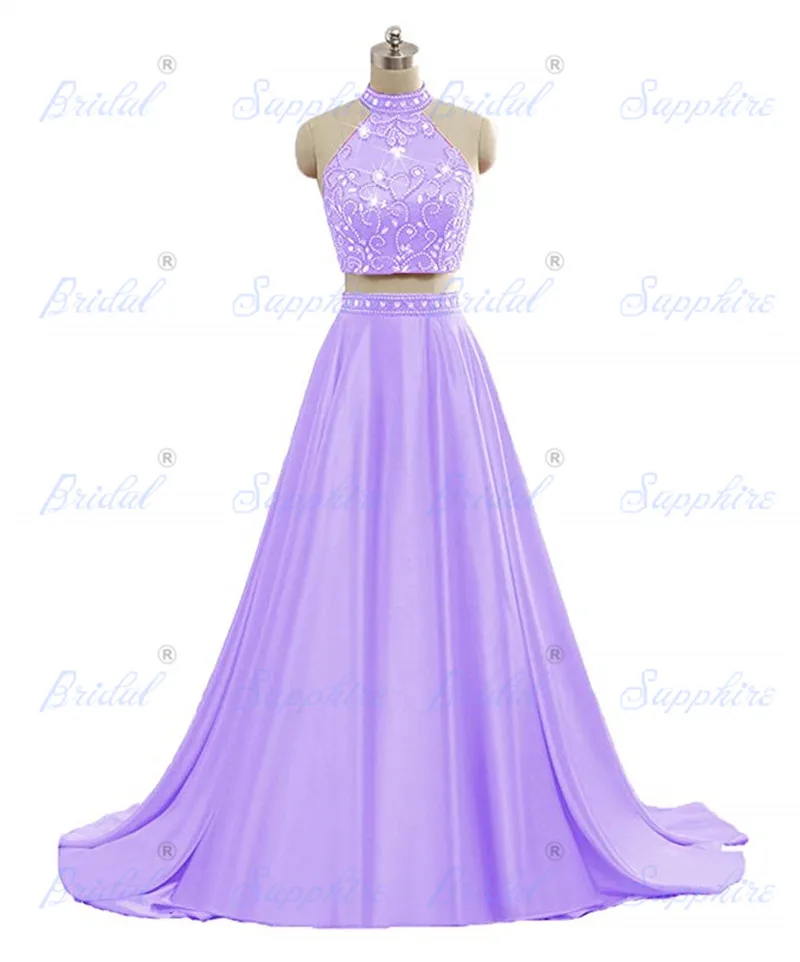 Сапфировые Свадебные Длинные вечерние платья Vestido De 15 Anos De Debutante из двух частей, высококачественное атласное отделанное бисером блестящее Пышное Платье - Цвет: lilac