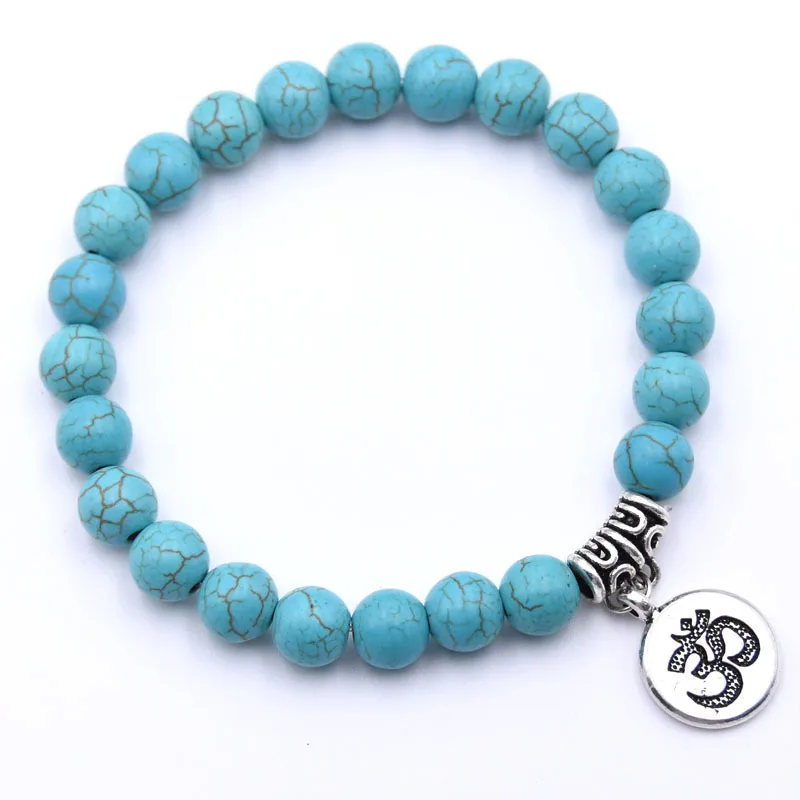 turquoise Браслет из натурального камня Будды Ом, матовые амазонитовые бусы мала, браслеты для женщин и мужчин, браслет для йоги, femme homme - Окраска металла: turquoise