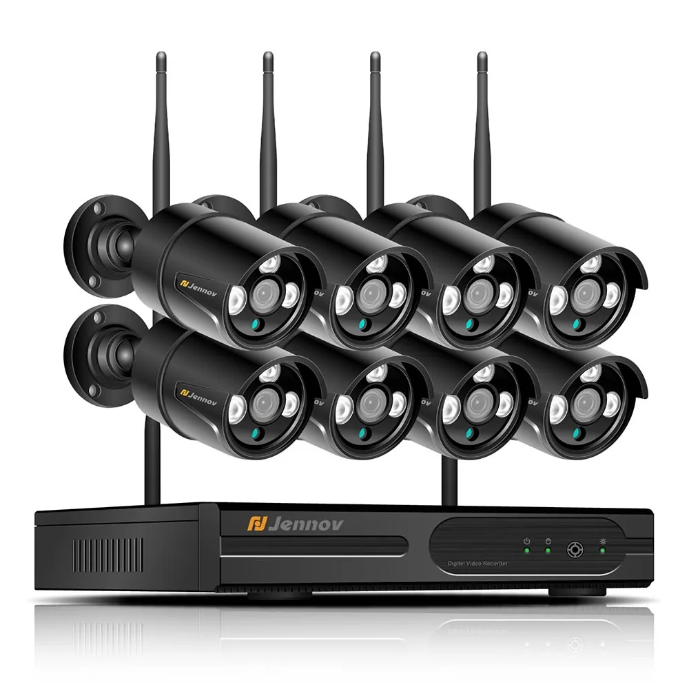 8 PCS Black Cameras Jennov 8CH 1080P Wifi беспроводная камера безопасности система наружного видеонаблюдения комплект ip-камеры NVR комплект CCTV Водонепроницаемая IPP ipCam - Цвет: 8 PCS Black Cameras