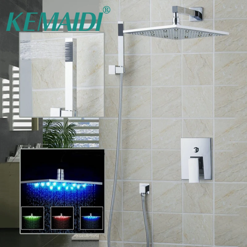 

KEMAIDI Modern Bathroom Shower Set 12" LED Chuveiro Shower Head Wall Mounted Rain Shower Faucet Mixer Tap Set