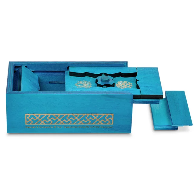 blue Коробка-головоломка, деревянные игрушки для детей, секретный отсек, головоломка, логическая игра, деревянная головоломка, развивающие игрушки для детей - Цвет: blue