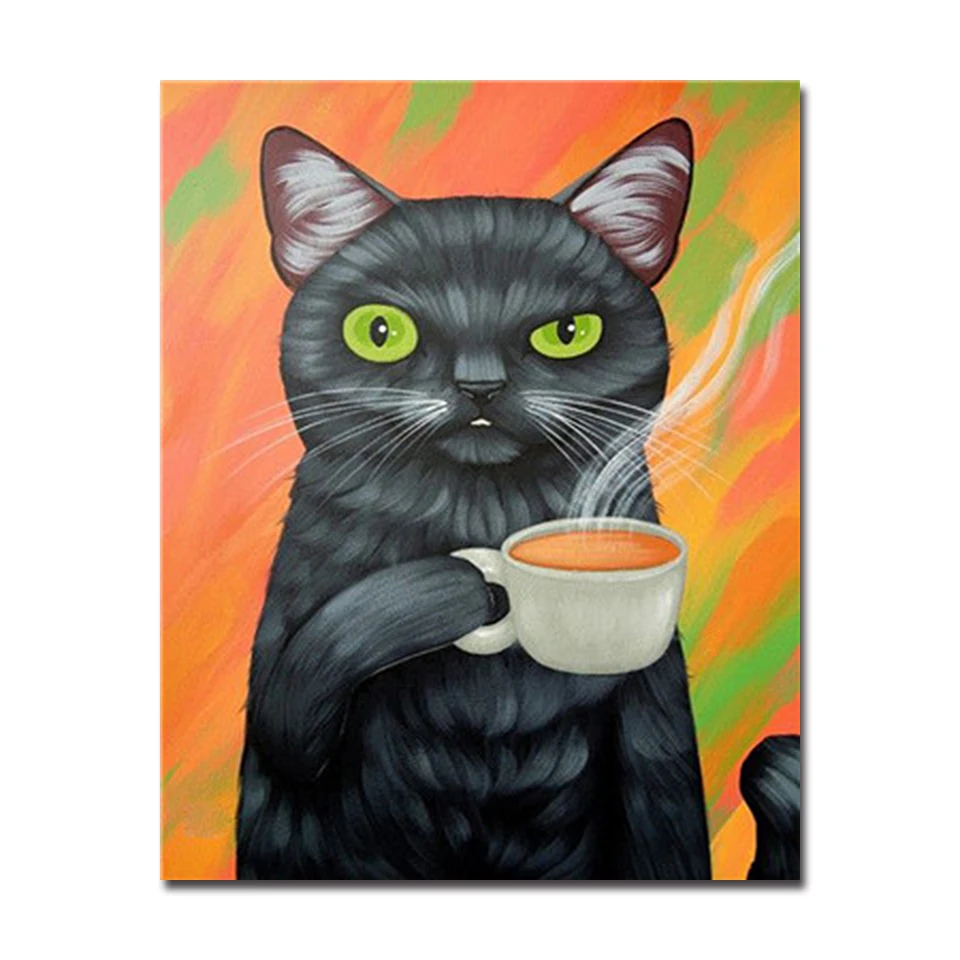 Сделай Сам цифровой по номерам Акриловая Краска абстрактная кошка Современная
