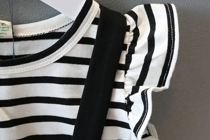 2016 г. Летняя новая детская одежда Платья для маленьких девочек Костюм в полоску