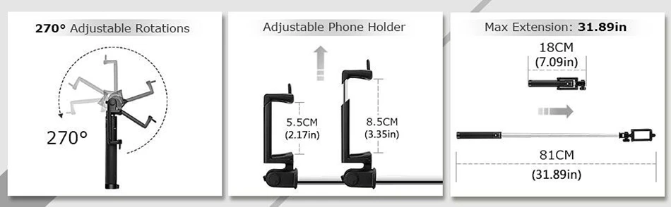 Caseier Беспроводная Bluetooth селфи палка для iPhone X XS 8 7 6 270 градусов регулируемая головка универсальная для samsung Xiaomi huawei