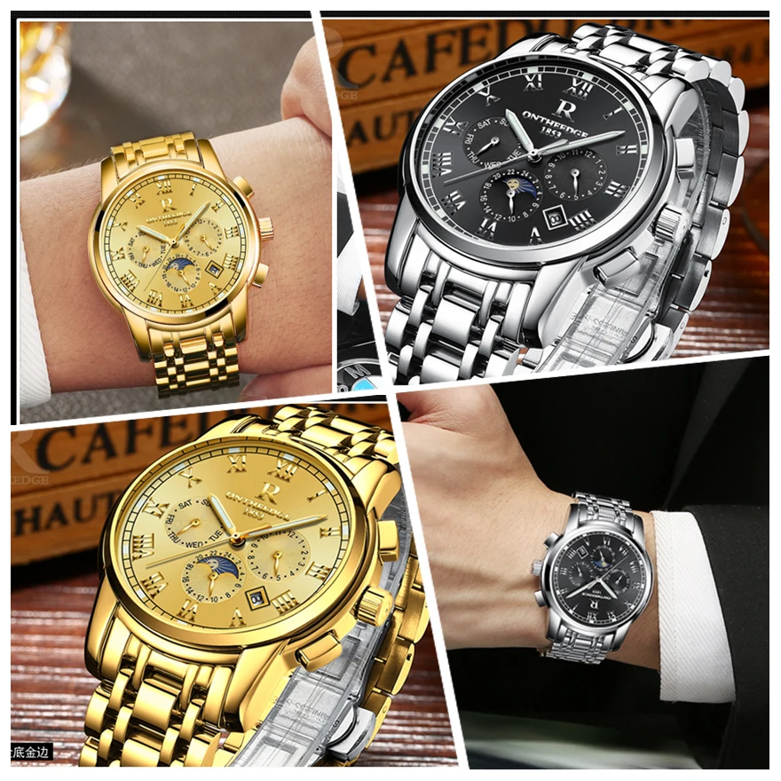 Модные механические часы RONTHEEDGE для мужчин Автоматические Стальные наручные с