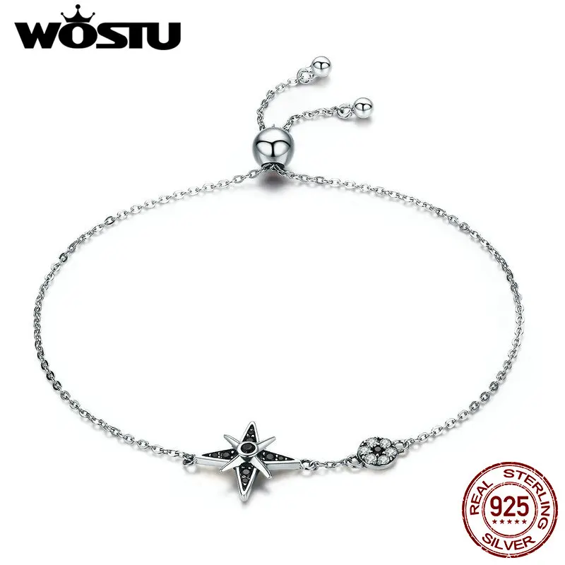 WOSTU, новинка, модный, 925 пробы, серебряная звезда, светильник, цепочка, браслет для женщин, модный браслет, S925 Серебряное ювелирное изделие, подарок CQB060