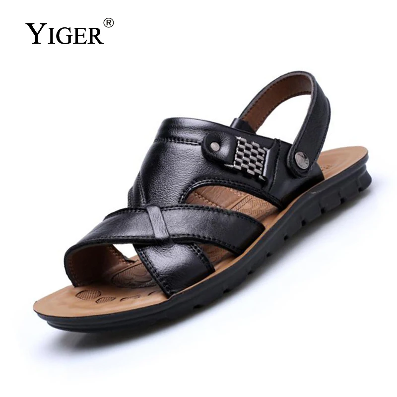 YIGER/Новые мужские сандалии летние пляжные из натуральной кожи мужская