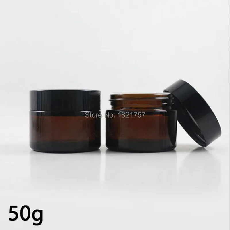 

Банка для крема из коричневого стекла, 50 г, с черной крышкой, янтарная, 50 г, косметическая упаковка, Янтарная стеклянная Косметическая банка ...