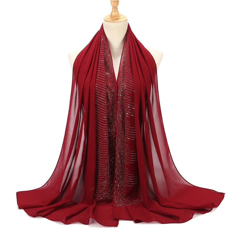 Популярный шарф Diaomd снег и волна простой шифоновый с бусинами мусульманские