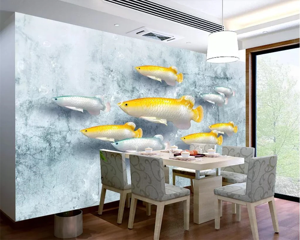 Обои beibehang на заказ Новые китайские 3D трехмерные тисненые рыбы девять рыб фото