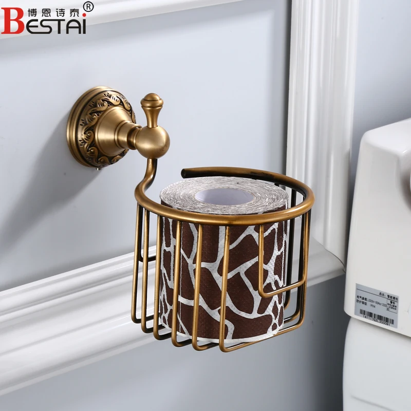 paper holder A Европейская антикварная резная стойка для полотенец, Алюминиевая Полка для ванной комнаты, бумажная коробка, настенное крепление, вешалка для полотенец, аксессуары для ванной комнаты, подвесной набор - Цвет: paper holder A
