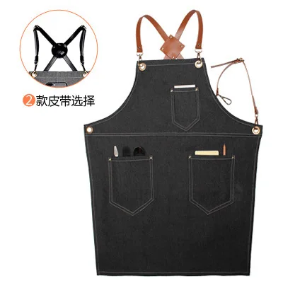 Apron 5 Джинсовый фартук регулируемый кожаный унисекс подвесной шейный кухонный фартук для приготовления пищи кафе пекарня магазин Парикмахерская бар работа официанта Pinafore - Цвет: Apron 5