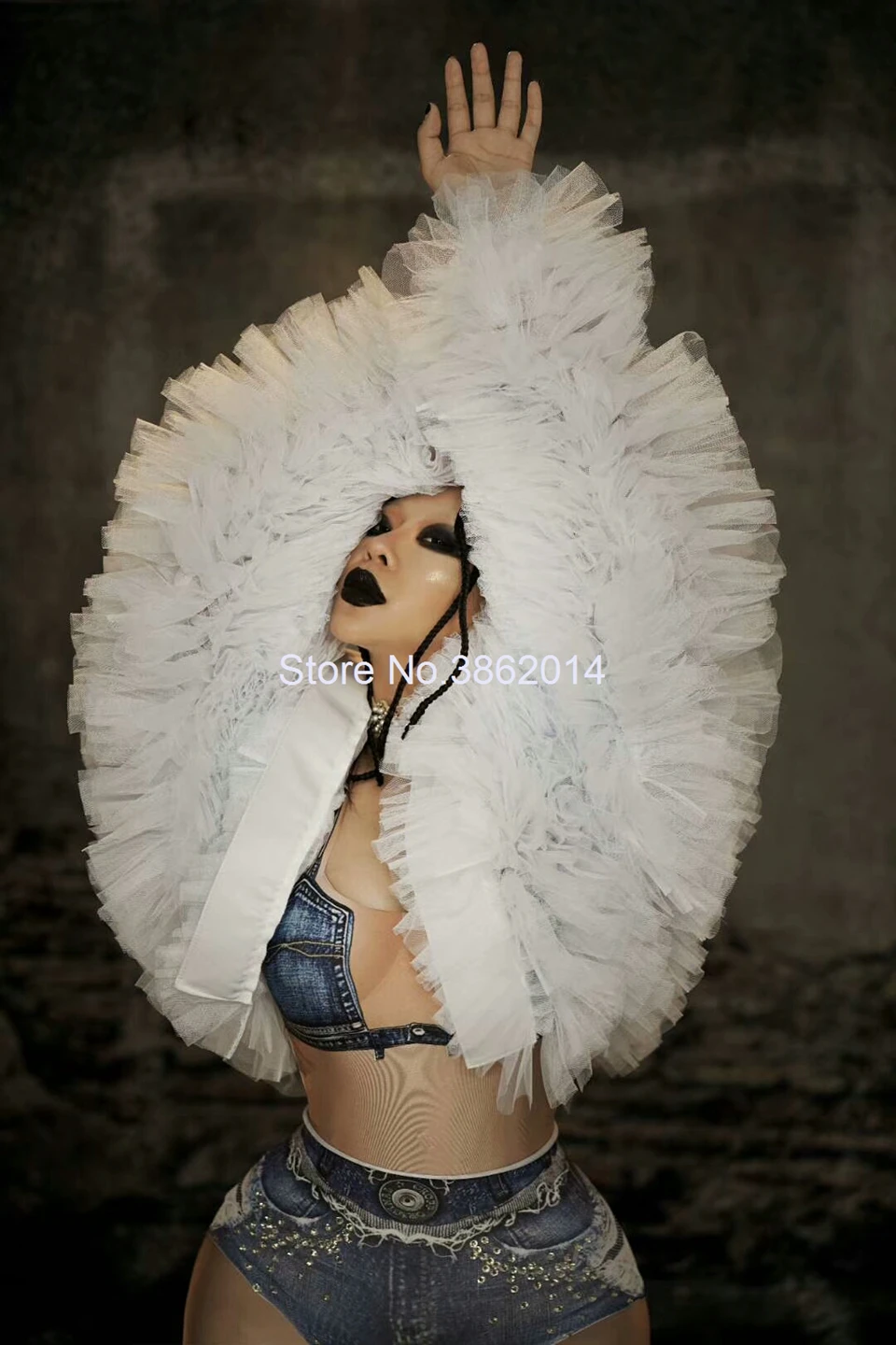 New Fashion White Mesh Lace Short Loose Jacket Hooded Women Stage Wear Sexy Nightclub Outfit Female Dance Costume Plus Size | Женская