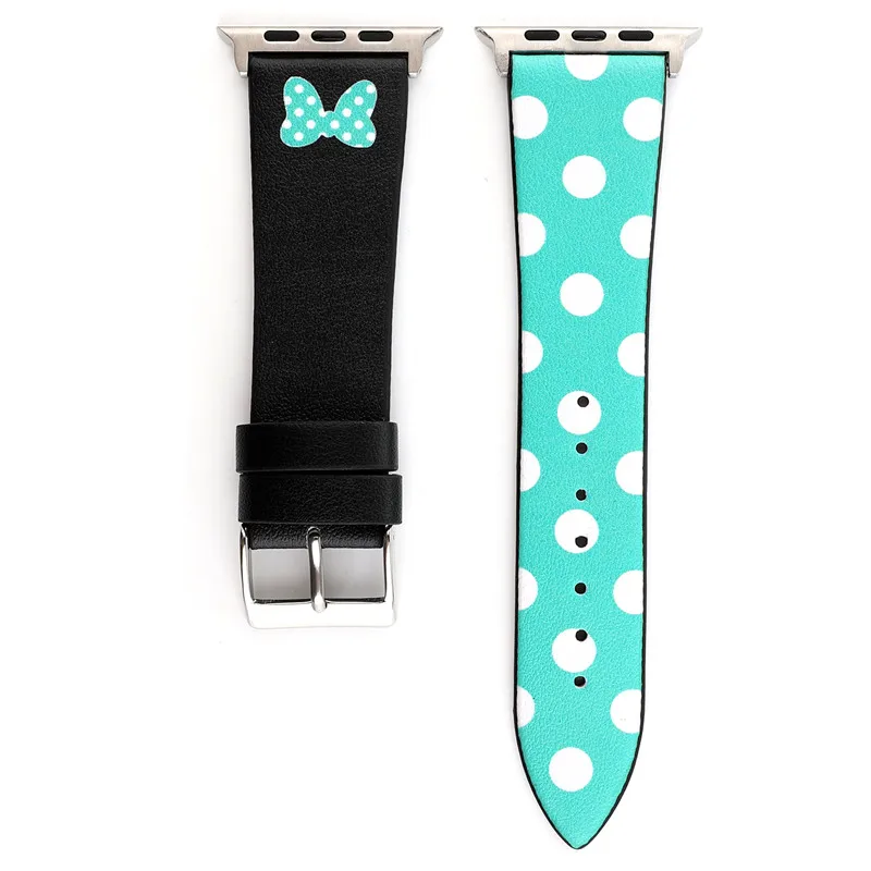 Dots Sea Blue Ремешок YUKIRIN Dots Minnie Mickey из натуральной кожи для Apple Watch серии 4 3 2 1 ремешок для iWatch 38 42 мм 40 44 мм мышь - Цвет ремешка: Dots Sea Blue