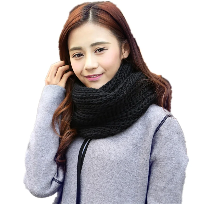 Новый корейский Теплый Зимний вязаный шарф Женский однотонный таксы для женщин и