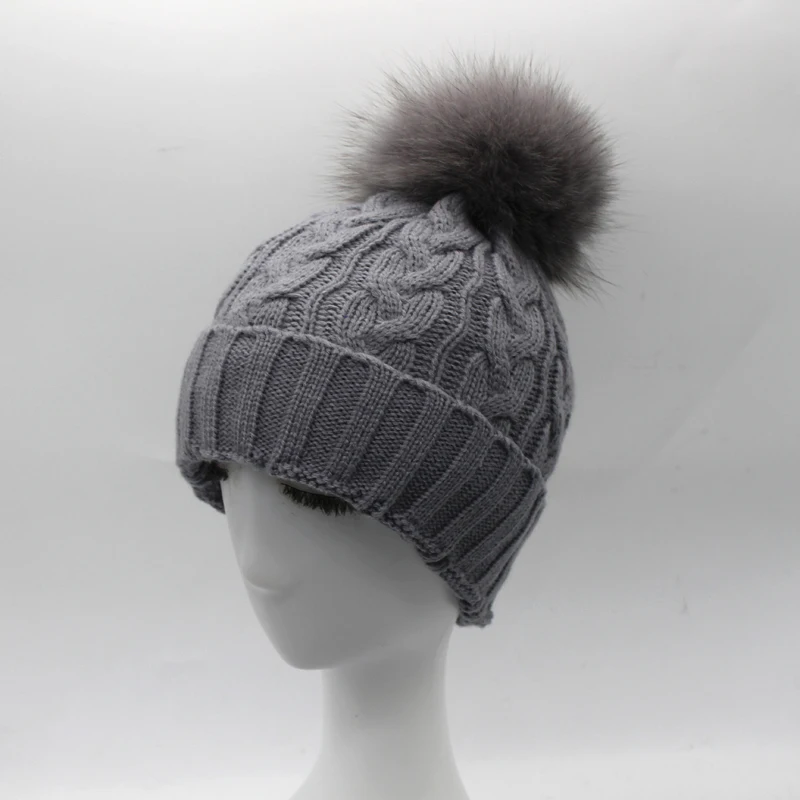 Женская шапка с помпоном из натурального Лисьего меха зимние шапки Шерстяная
