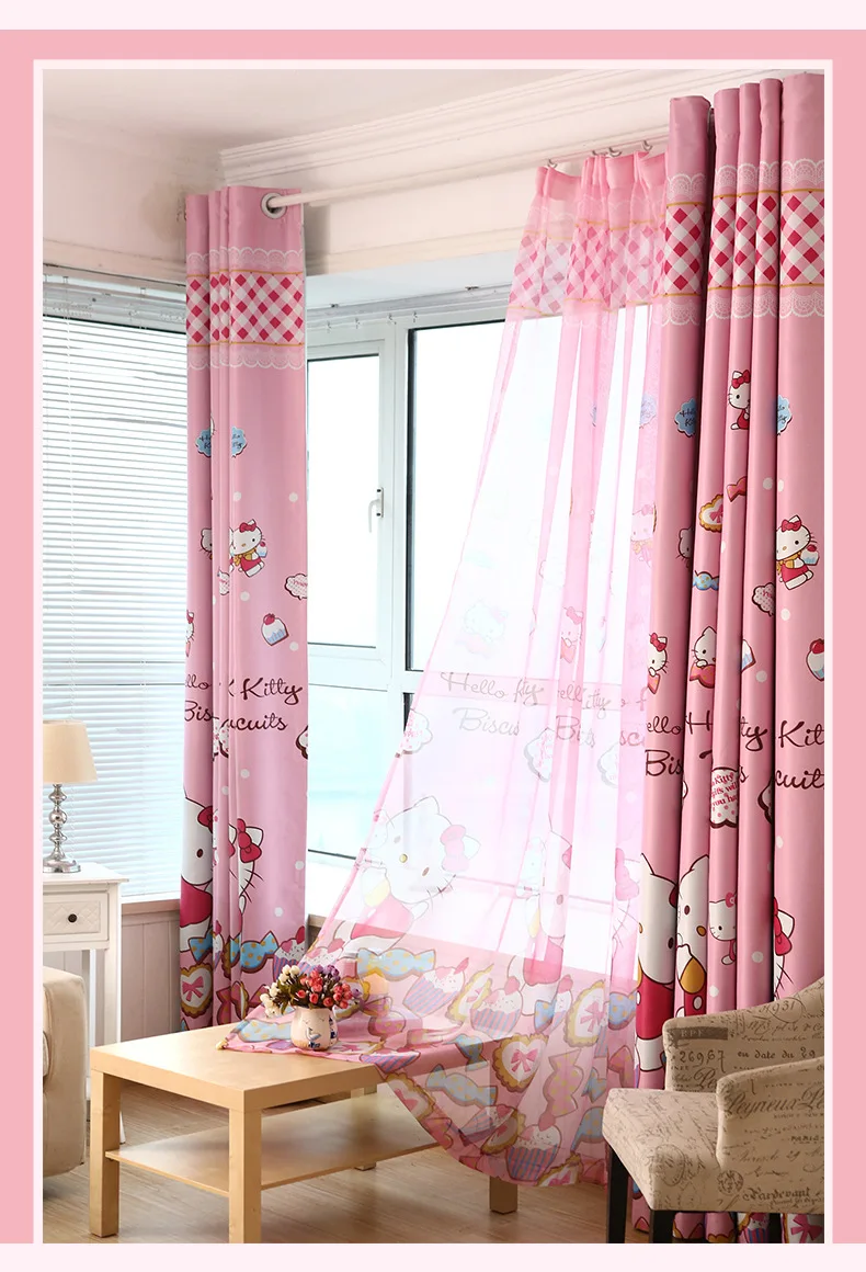 Abbiemao/детская розовая затеняющая занавеска с рисунком «hello kitty»; для девочек; для принцессы; для спальни; занавеска из ткани и вуали