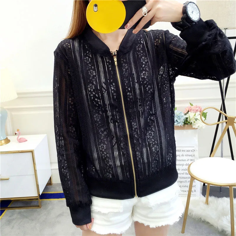 

Newly Women Flower Lace Hollow Baseball Jacket Zipper Coat Cardigan Long Sleeves Tops m99